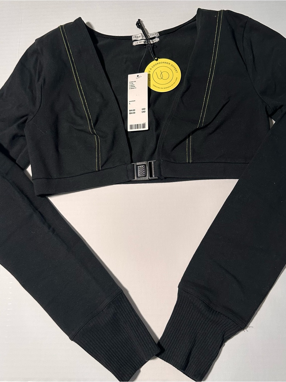 Long Sleeve Black Cropped Top with Contrast Stitching